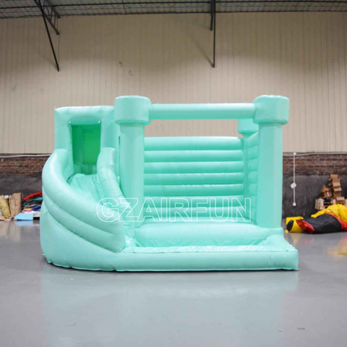 Inflatable Teal Round Flat Top Water Bouncer Combo