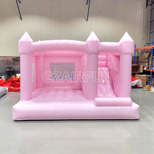 Inflatable Pastle Pink Castle Bounce With Slide