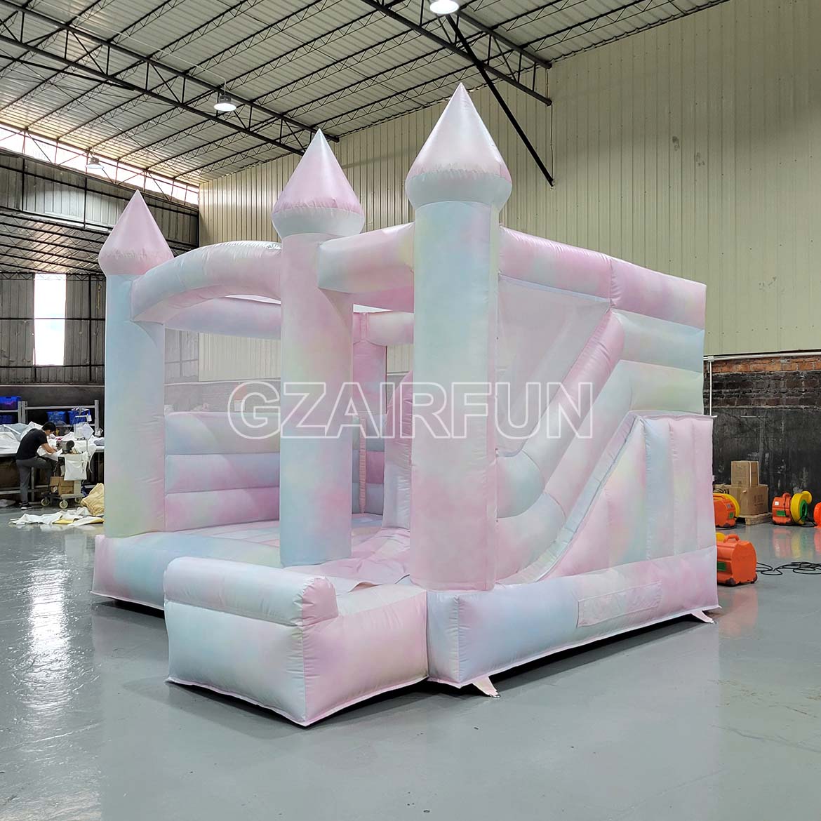 Inflatable Tie Dye Jumping Castle With Slide