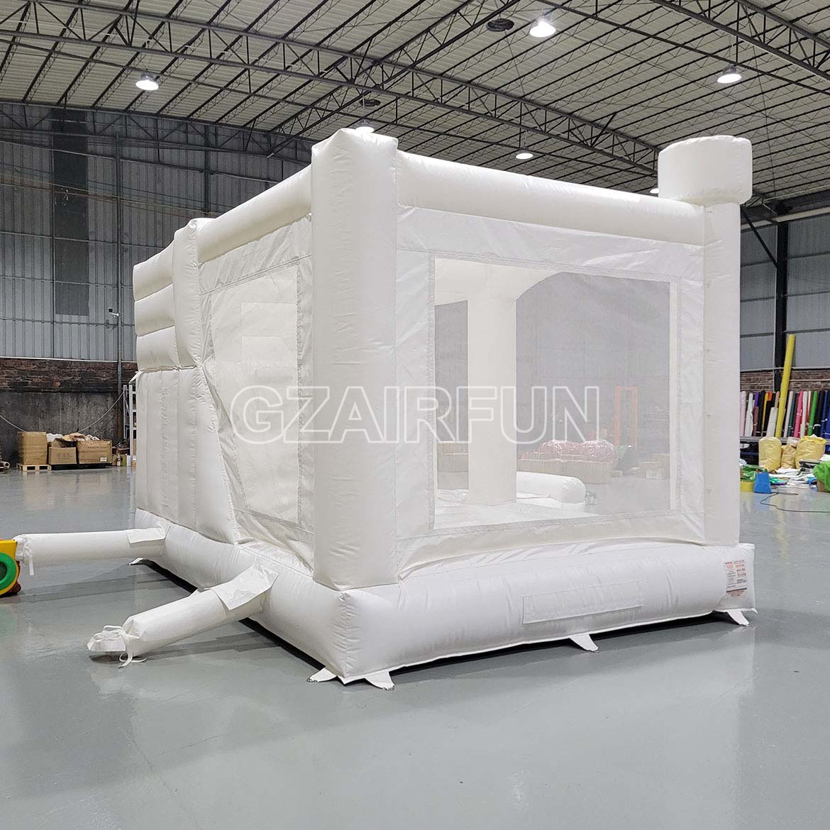 Inflatable Round Flat Top White Bounce With Slide