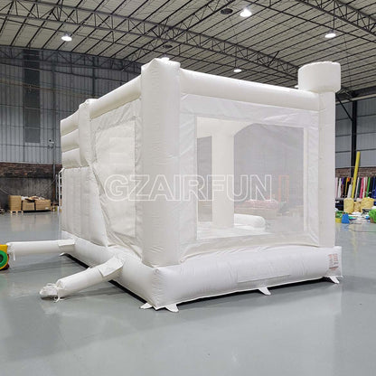Inflatable Round Flat Top White Bounce With Slide