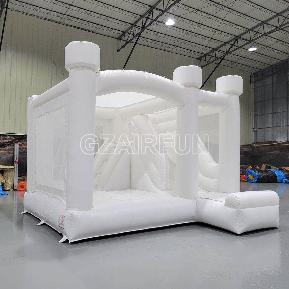 Inflatable Round Flat Top White Bounce With Slide