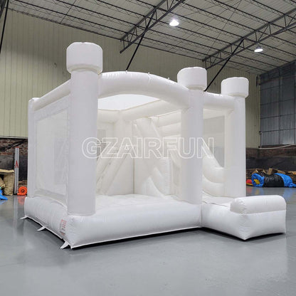 Inflatable Round Flat Top White Bounce With Slide