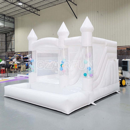 Inflatable White Balloon Bounce Combo With Slide And Ball Pit