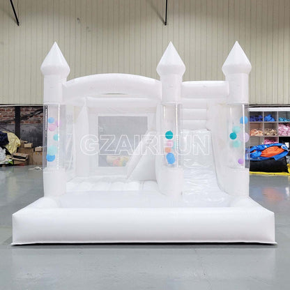 Inflatable White Balloon Bounce Combo With Slide And Ball Pit