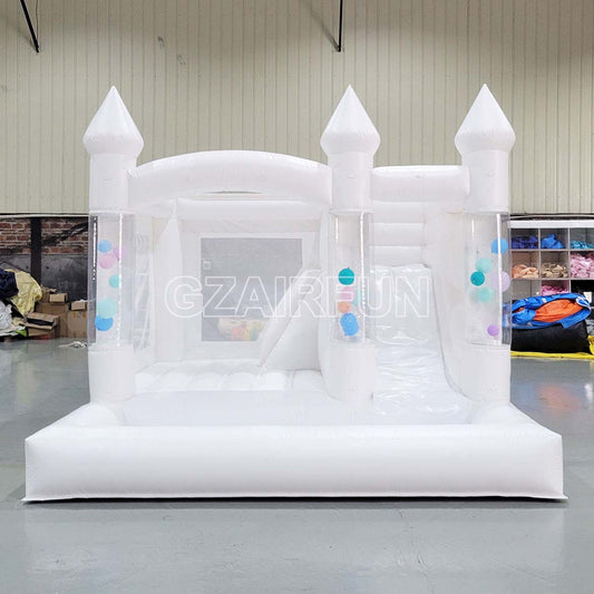 Inflatable White Balloon Bounce Combo With Slide And Ball Pit