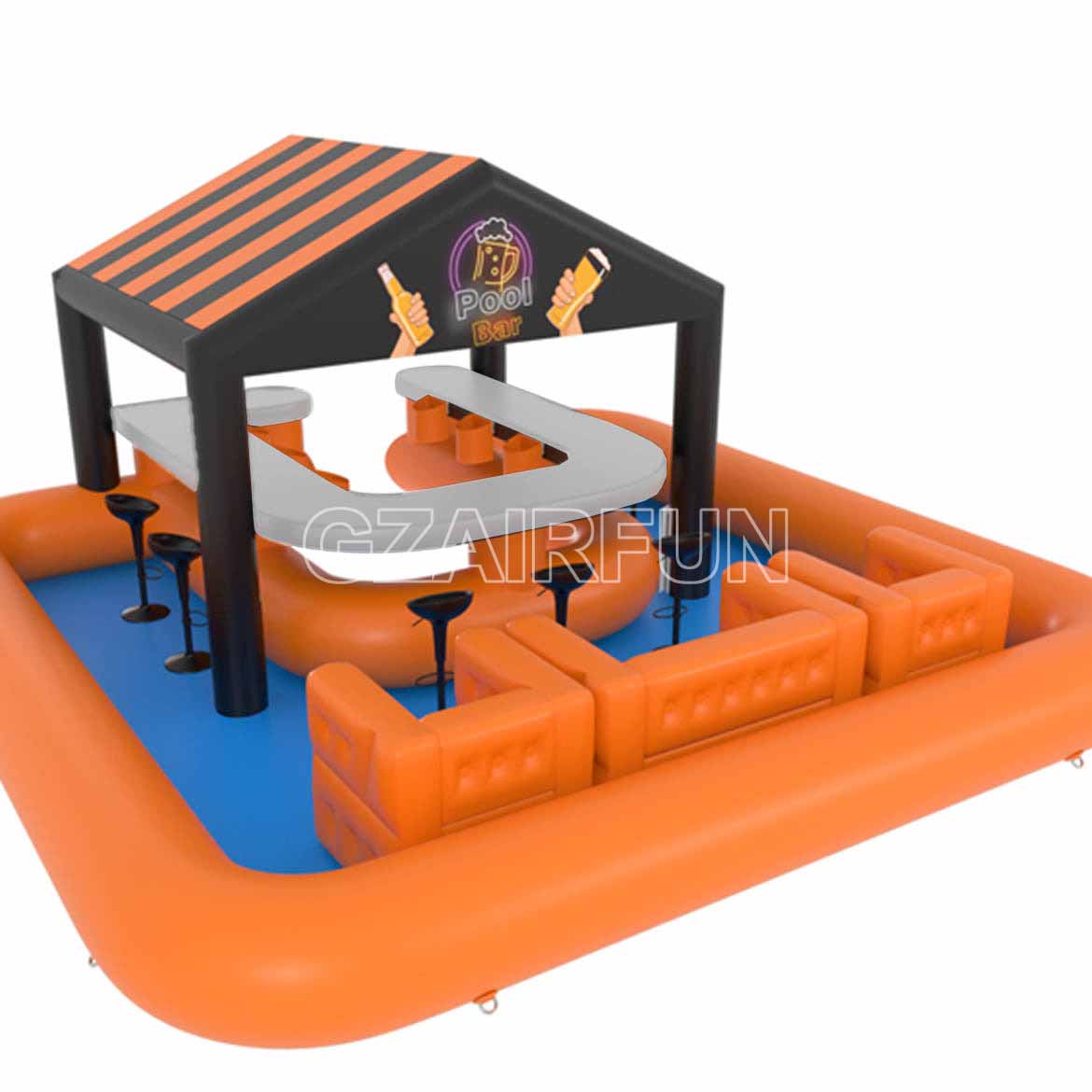 Inflatable pool with bar tent for backyard party